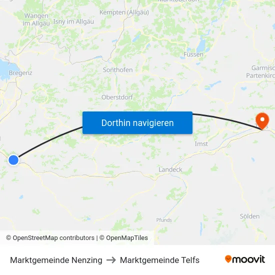 Marktgemeinde Nenzing to Marktgemeinde Telfs map