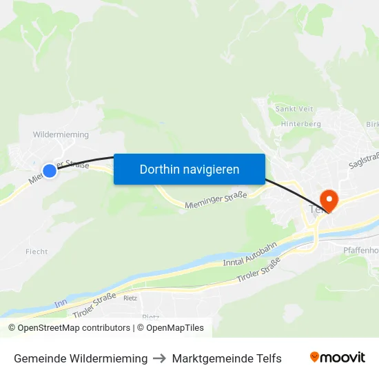Gemeinde Wildermieming to Marktgemeinde Telfs map