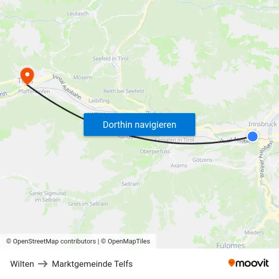 Wilten to Marktgemeinde Telfs map