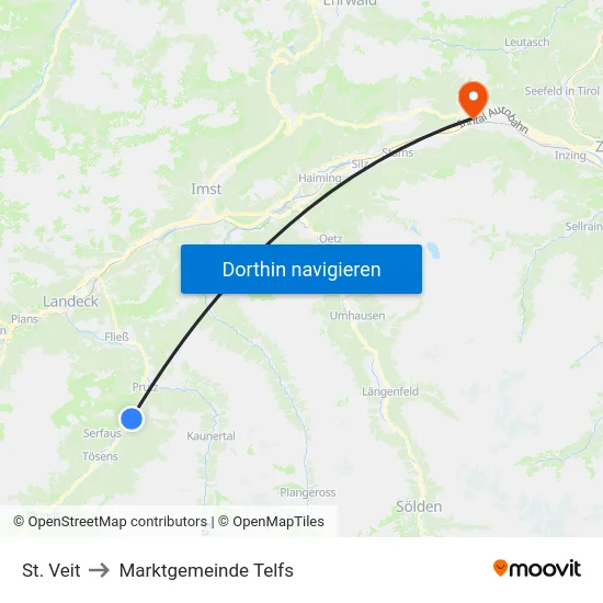 St. Veit to Marktgemeinde Telfs map