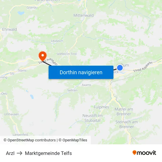 Arzl to Marktgemeinde Telfs map