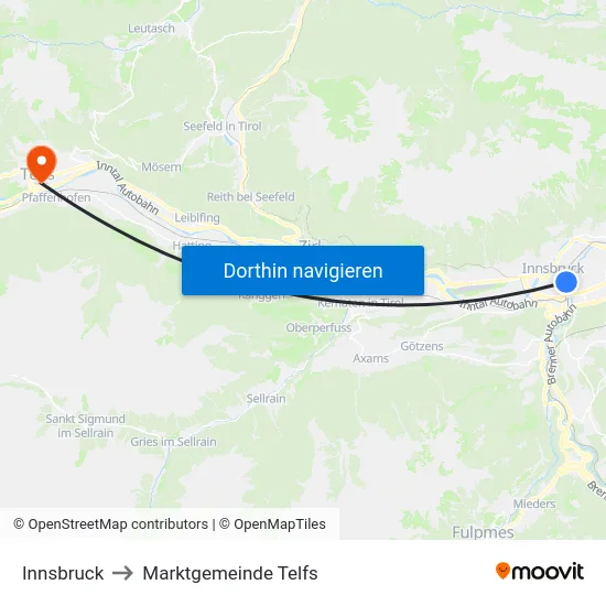 Innsbruck to Marktgemeinde Telfs map