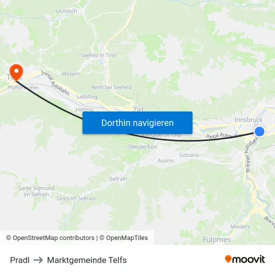 Pradl to Marktgemeinde Telfs map
