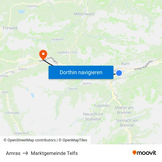Amras to Marktgemeinde Telfs map