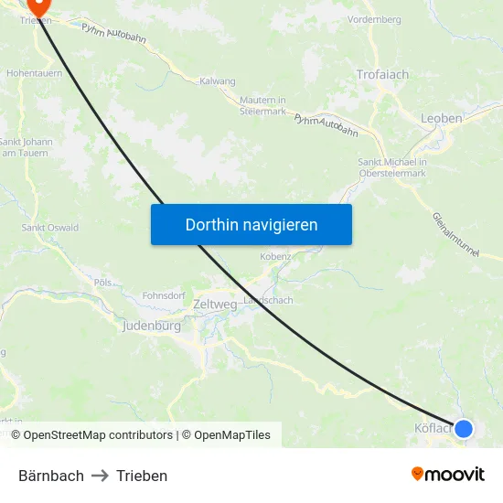 Bärnbach to Trieben map