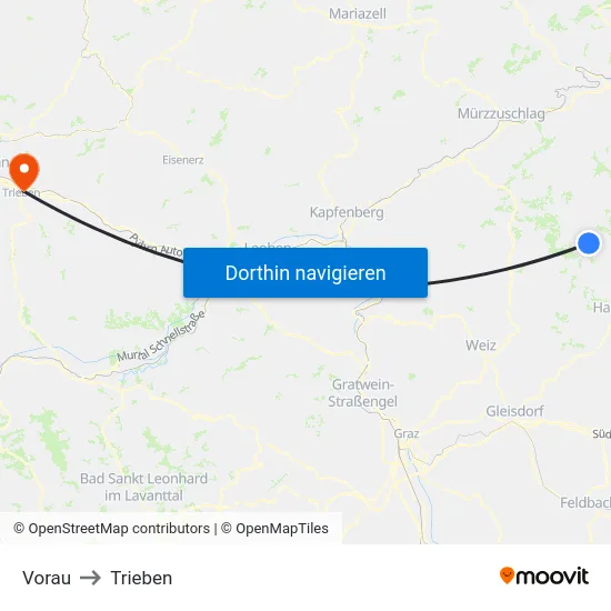 Vorau to Trieben map