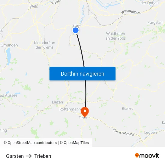 Garsten to Trieben map