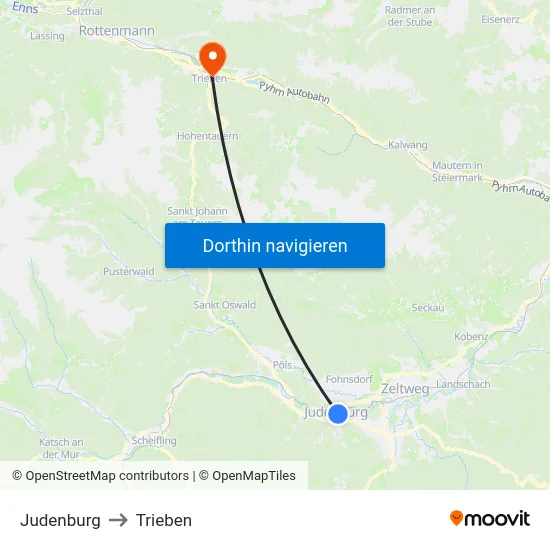 Judenburg to Trieben map
