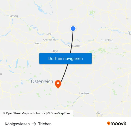 Königswiesen to Trieben map