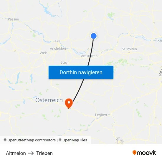 Altmelon to Trieben map