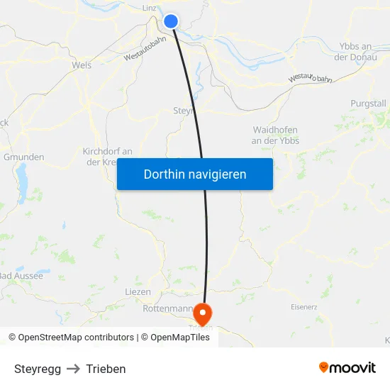 Steyregg to Trieben map