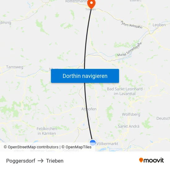 Poggersdorf to Trieben map