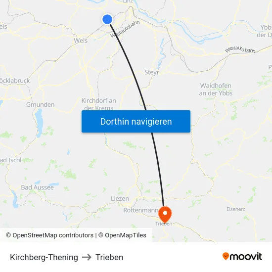 Kirchberg-Thening to Trieben map