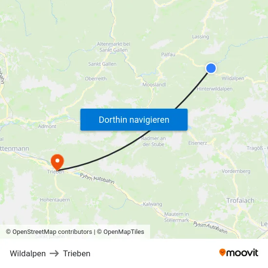 Wildalpen to Trieben map