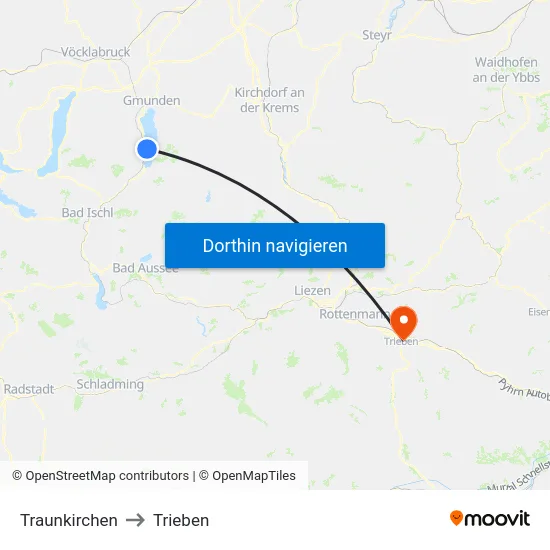 Traunkirchen to Trieben map