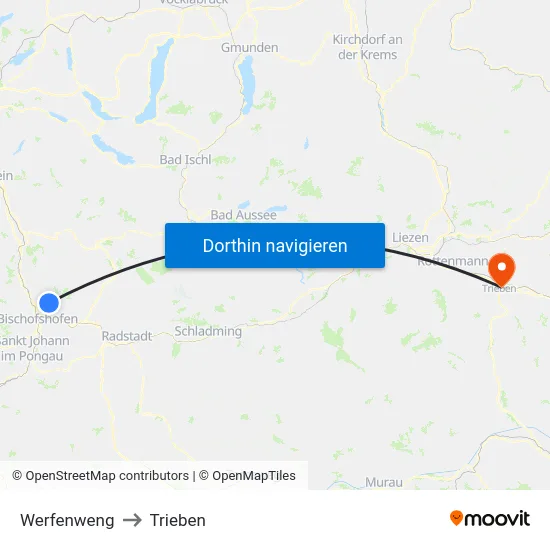 Werfenweng to Trieben map