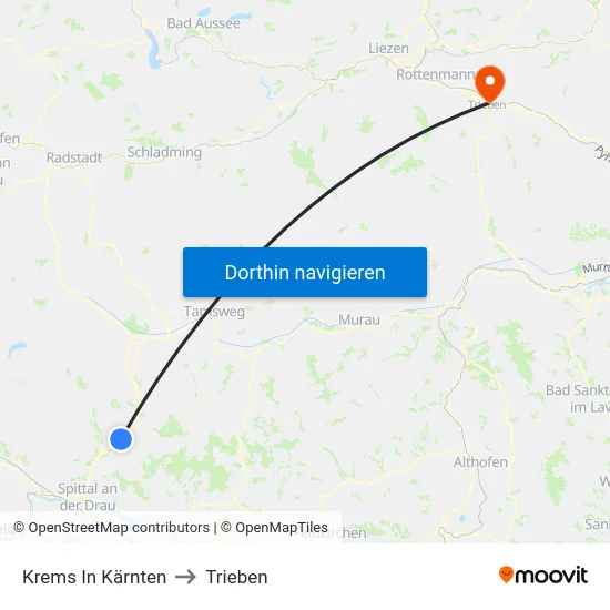 Krems In Kärnten to Trieben map