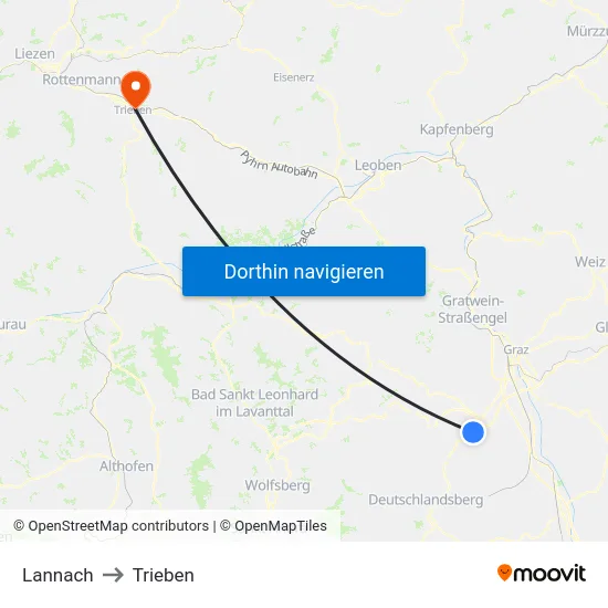 Lannach to Trieben map