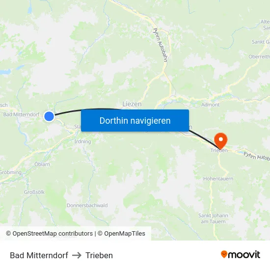 Bad Mitterndorf to Trieben map