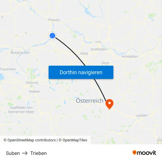 Suben to Trieben map