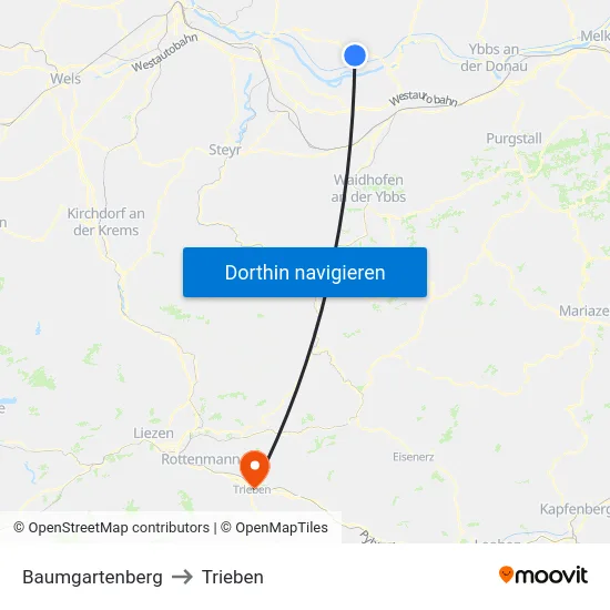 Baumgartenberg to Trieben map