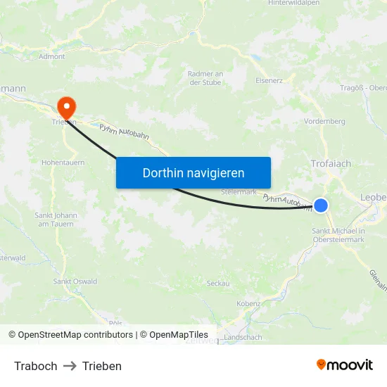 Traboch to Trieben map