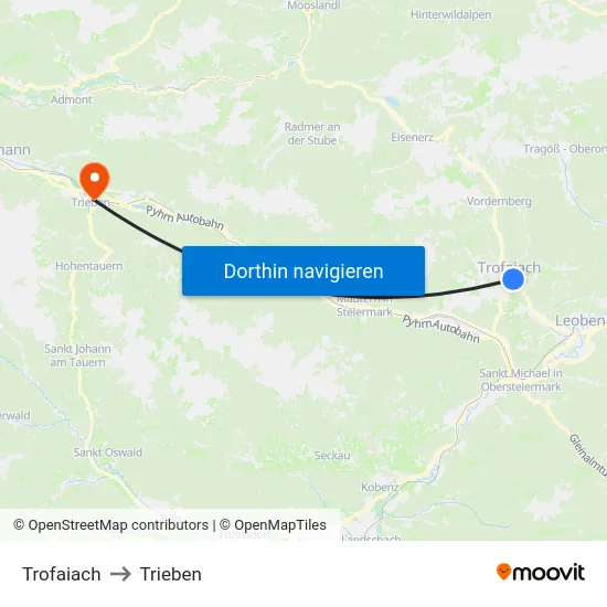 Trofaiach to Trieben map