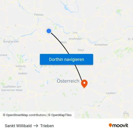 Sankt Willibald to Trieben map