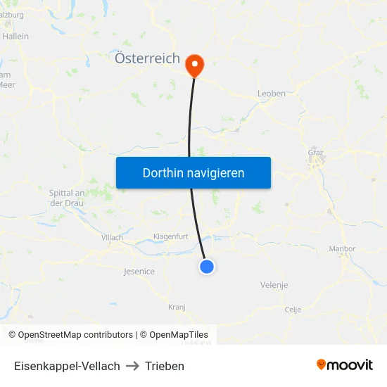 Eisenkappel-Vellach to Trieben map