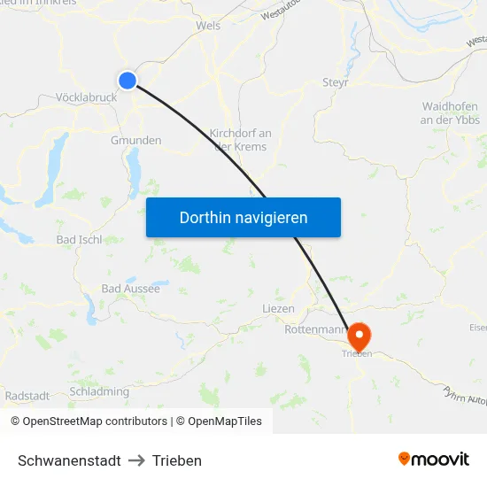 Schwanenstadt to Trieben map