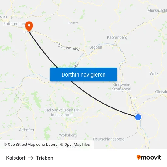 Kalsdorf to Trieben map