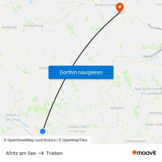 Afritz am See to Trieben map