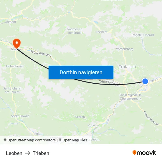 Leoben to Trieben map