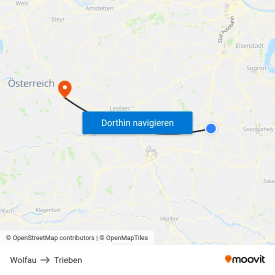 Wolfau to Trieben map