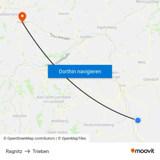 Ragnitz to Trieben map