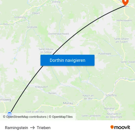 Ramingstein to Trieben map
