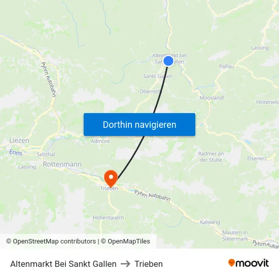 Altenmarkt Bei Sankt Gallen to Trieben map