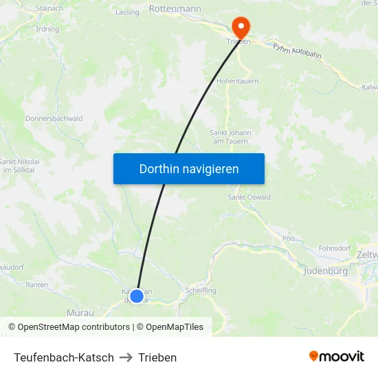 Teufenbach-Katsch to Trieben map