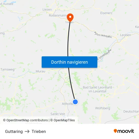 Guttaring to Trieben map