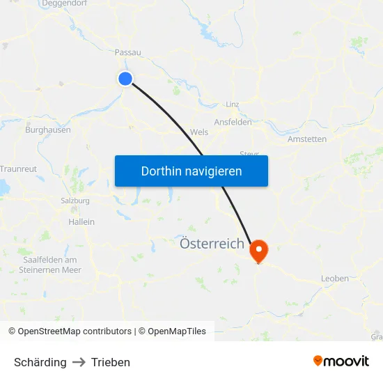 Schärding to Trieben map