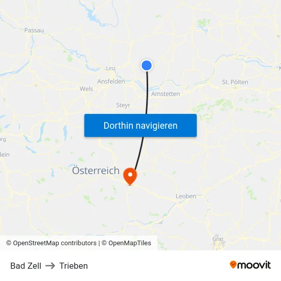 Bad Zell to Trieben map