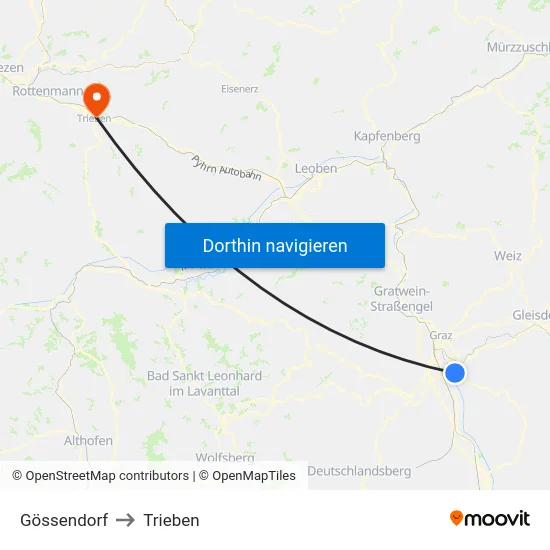 Gössendorf to Trieben map