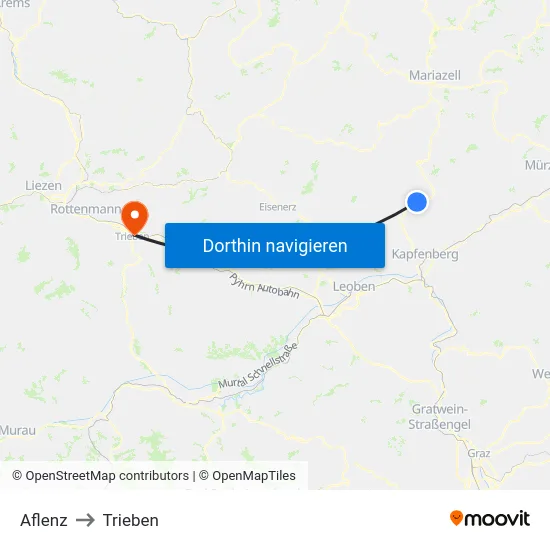 Aflenz to Trieben map