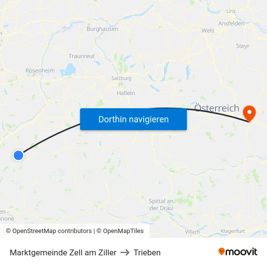 Marktgemeinde Zell am Ziller to Trieben map