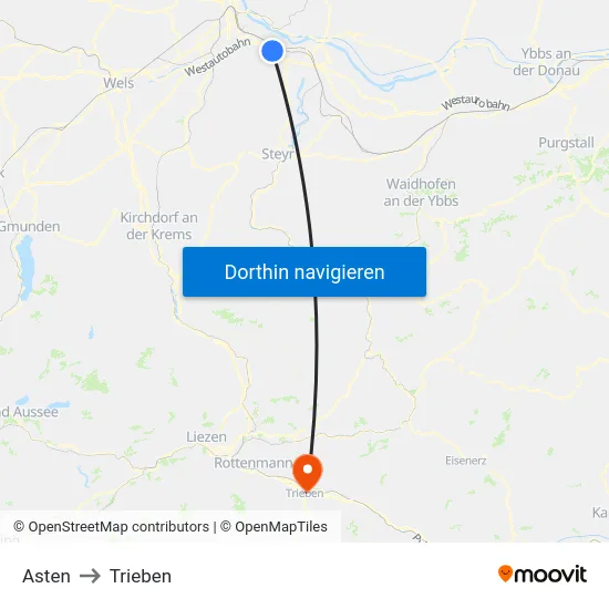 Asten to Trieben map