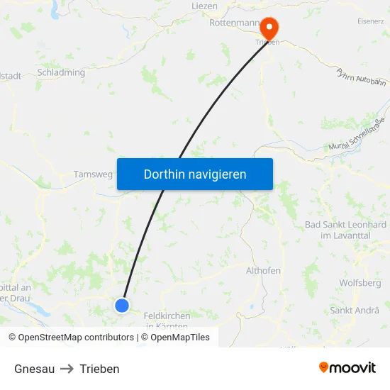 Gnesau to Trieben map