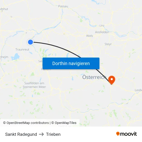 Sankt Radegund to Trieben map