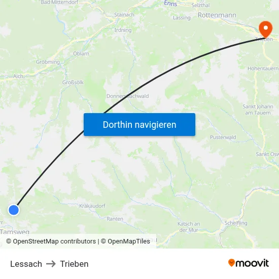 Lessach to Trieben map