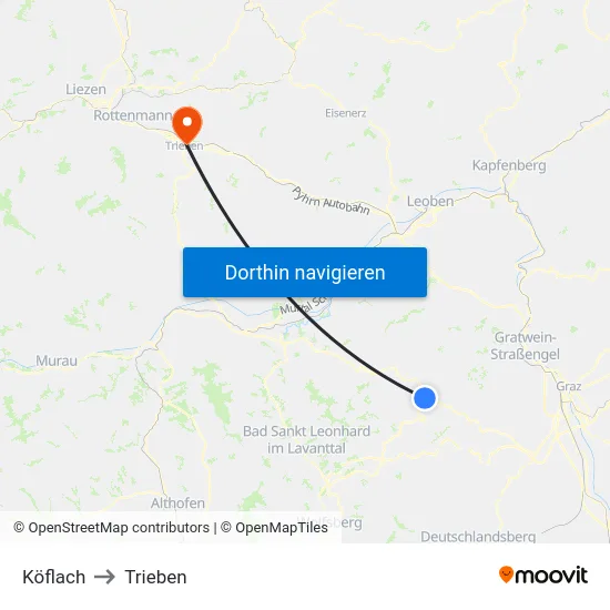 Köflach to Trieben map