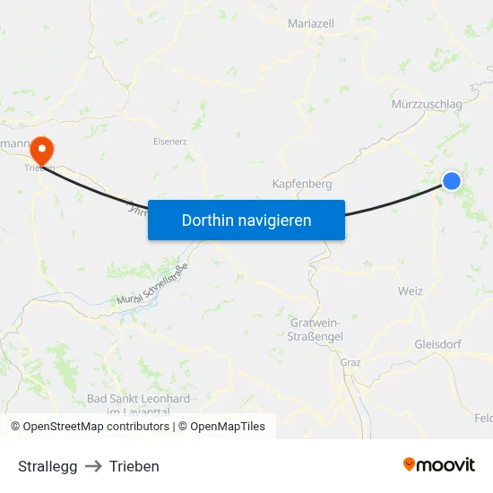 Strallegg to Trieben map